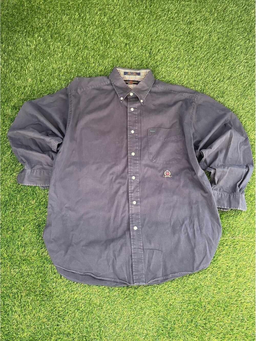Tommy Hilfiger 90s Navy Cotton Dress Shirt, Men's L